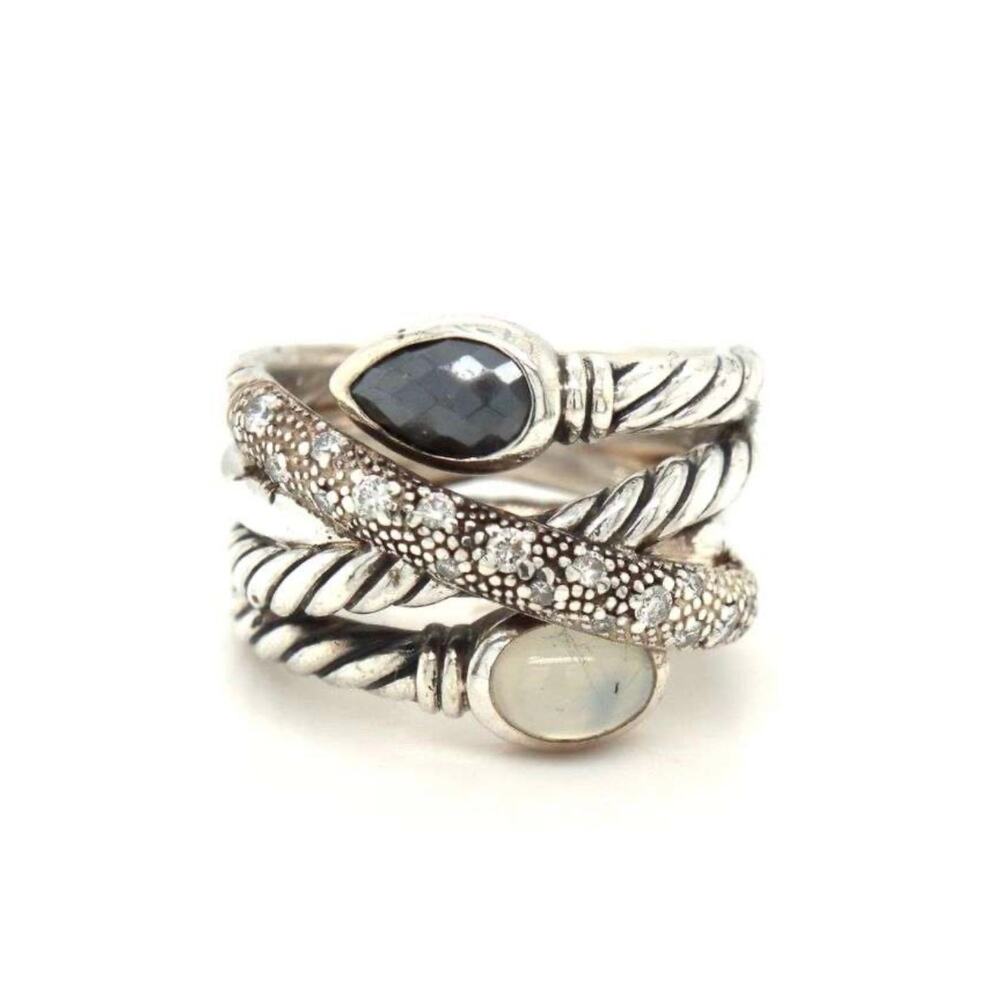 David Yurman Black Diamond Hematite Black Onyx Ring Size 7